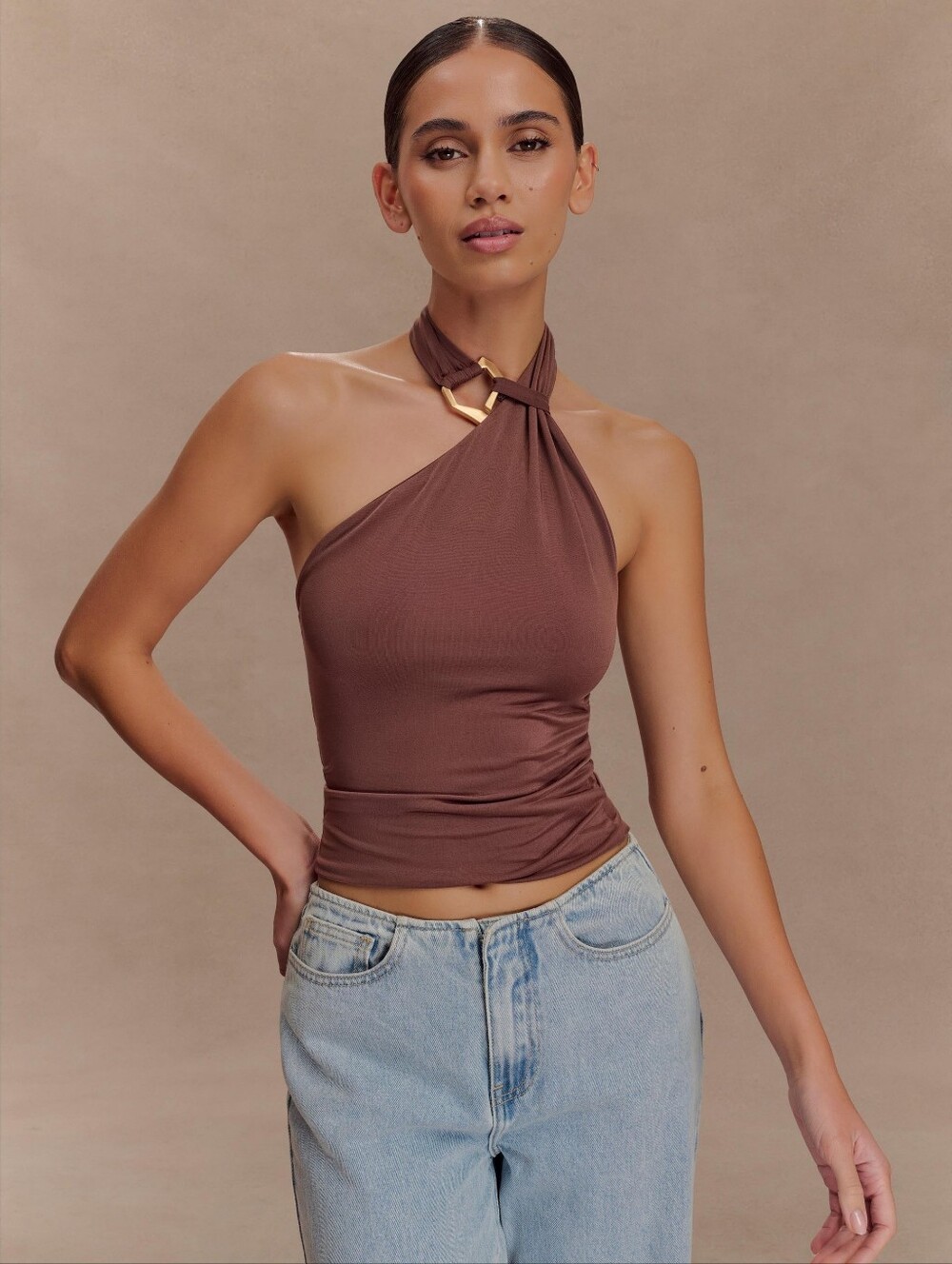 Meshki Mariposa Slinky Halter Top - Chocolate Size XL NwT